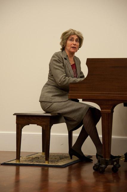 Claudia Stevens’ solo performance of “An Evening with Madame F” Wednesday evening in Prothro Hall took the audience through the experiences of women who survived Auschwitz as entertainers.