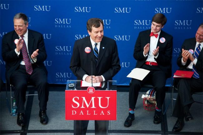President+R.+Gerald+Turner+addresses+an+excited+crowd+during+SMU%E2%80%99s+official+presentation+into+the+Big+East+Athletic+Conference.+