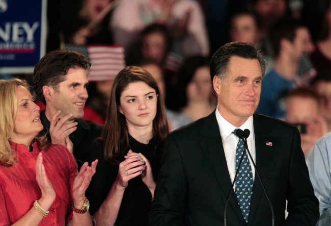 Republican presidential candidate Gov. Mitt Romney speaks during the South Carolina Primary Saturday night in Columbia, S.C.