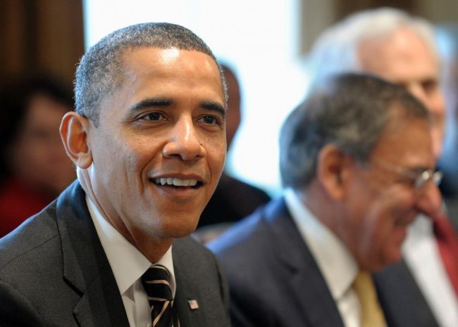 President Barack Obama, next to Defense Secretary Leon Panetta, right, speaks during a meeting in the Cabinet Room of the White House.