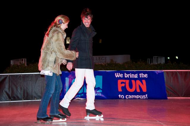 Program Council set up an ice rink at the flag pole Friday evening, allowing students to skate free on campus.