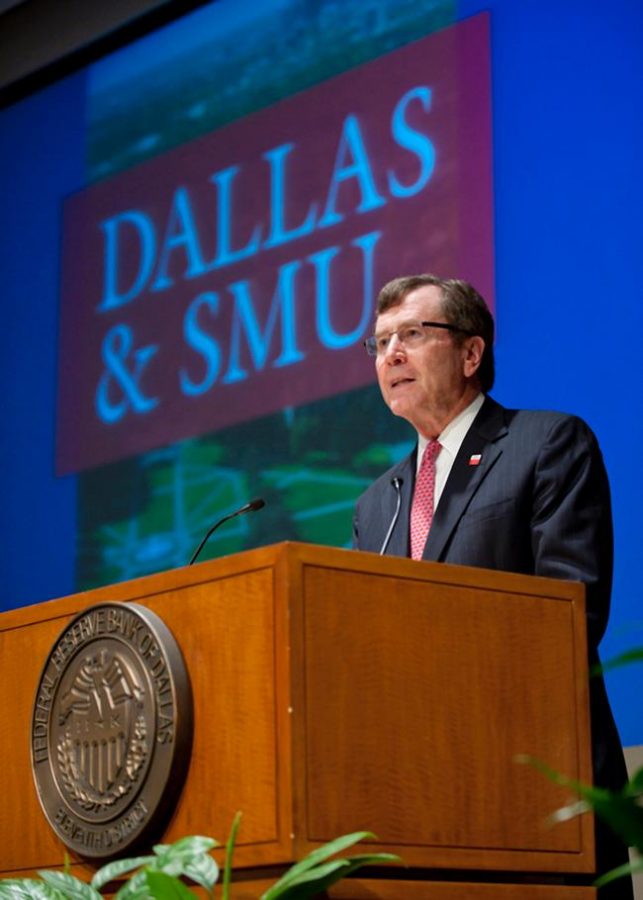 Pres. R. Gerald Turner discusses SMU’s first ever community and economic impact report Tuesday. 