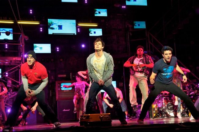 Scott J. Campbell (Tunny), Van Hughes (Johnny) and Jake Epstein (Will) in “American Idiot.”