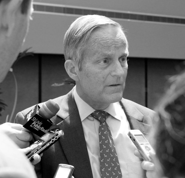 U.S. Rep. Todd Akin (R-Mo.) speaks to reporters after addressing the Missouri Farm Bureau in Jefferson City, Missouri. Anger continues to grow over Akin’s comments - that pregnancy from “legitimate rape” is rare. 
