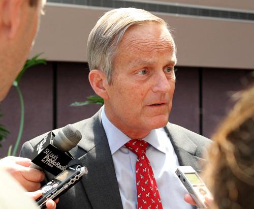 Todd Akin, Republican candidate for U.S. Senator from Missouri is taking questions after speaking at the Missouri Farm Bureau candidate interview and endorsement meeting in Jefferson City, Mo. 