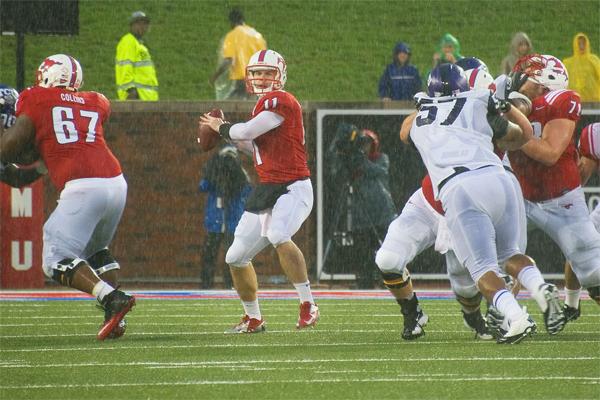 Quarterback Garrett Gilbert threw five interceptions against TCU on Saturday.