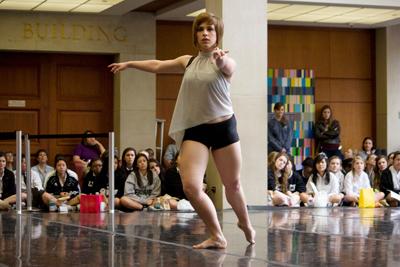 Sophomore Kathryn Schaible performs during the Brown Bag Dance Series in the Bob Hope Theatre Lobby at the  Owen Fine Arts Center