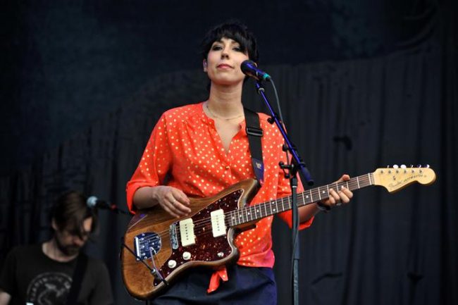 The Shins, an American indie rock band from Albuquerque, N.M., played at the AMD stage Saturday afternoon after a downpour at Austin City Limits in Zilker Park. Jessica Dobson plays guitar while she sings back up. 