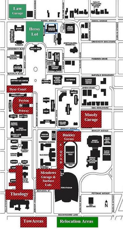 Thursday’s game day map shows where students can and cannot park.