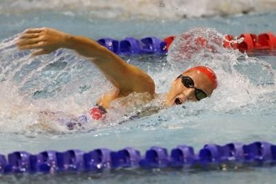 Nina Rangelova swims the 500-yard freestyle in Perkins Natatorium.