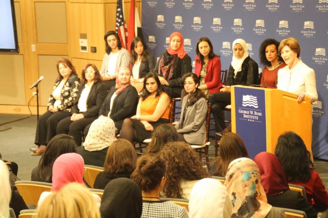 Laura Bush spoke March 8 about her Women’s Fellowship program.