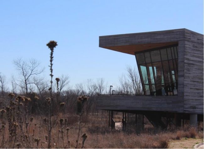 The Trinity River Audubon Center is surrounded by areas of open forest. 