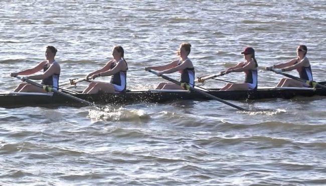 SMU Women’s rowing team with a boat length lead on Creighton
