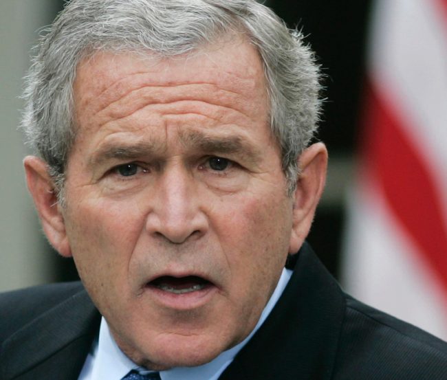 President George W. Bush speaks during a news conference in the Rose Garden of the White House in 2006.