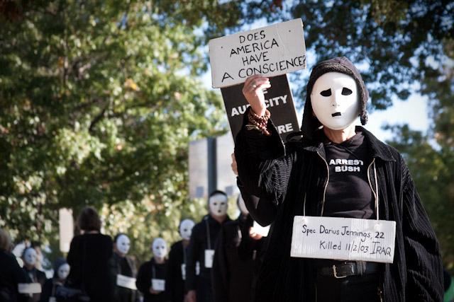 Protestor group The People’s Response rally around SMU private campus on the Nov. 16, 2010 groundbreaking of the Bush Presidential Center.