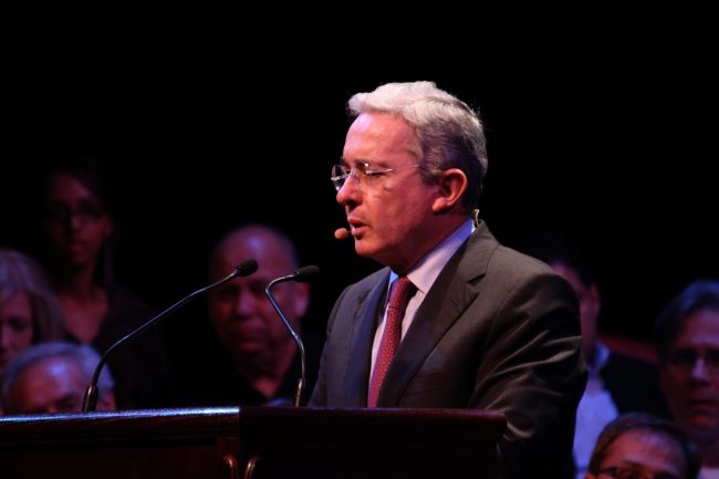Alvaro Uribe, former president of Colombia, speaks about economic, social and political issues facing the country at SMU’s final Tate Lecture of spring 2013 on May 7.