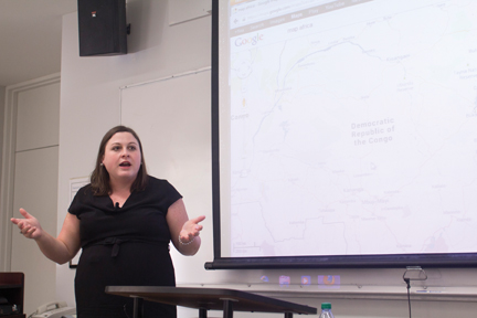 Laura Seay focused on conflict mineral trade in the Democratic Republic of the Congo while lecturing on Monday. (BEN OHENE / The Daily Campus)