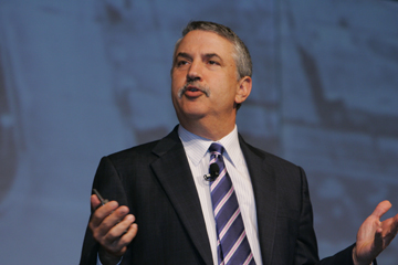 New York Times columnist Thomas Friedman addressed a crowd during a session of the AIA National Convention in New Orleans on May 12, 2011.  (Images courtesy of David Aleman, Oscar Einzig Photography.)