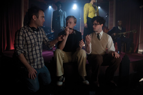 Left to right: Director John Krokidas, Dane DeHaan and Daniel Radcliffe on the set of “Kill Your Darlings.” (Courtesy of  Sony Pictures)