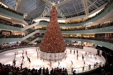 Galleria Dallas features a 95-foot tall Christmas tree, the tallest indoor tree in the nation, decorated with 10,000 ornaments and 250,000 lights. (Courtesy of dallasgalleria.com)