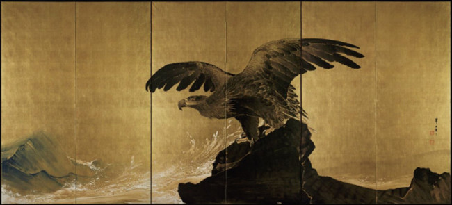 One of a pair of six-paneled paintings done with ink on gilded paper by artist Tsuji Kako offered by the Seattle Art Museum in a wager with a Denver Museum. (Courtesy of the Denver Art Museum)