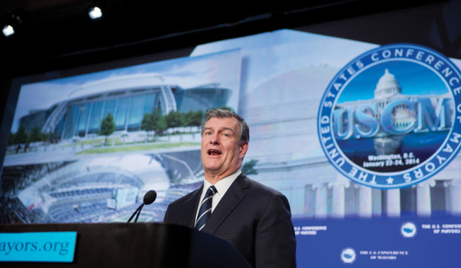 Dallas Mayor Mike Rawlings speaks at the Childhood Obesity Prevention Awards luncheon in Washington, D.C. (Courtesy of AP)