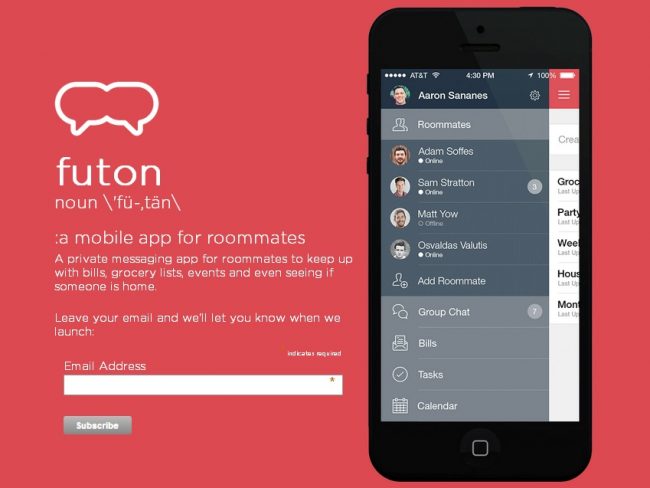 The Futon app is a mobile app created for roommates to simplify tasks and alleviate common living-related issues. (Courtesy of futon app.com)