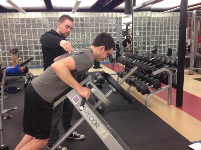 Barnard performs a chest-supported row with Bakers guidance. Photo credit: Nathan Baldwin