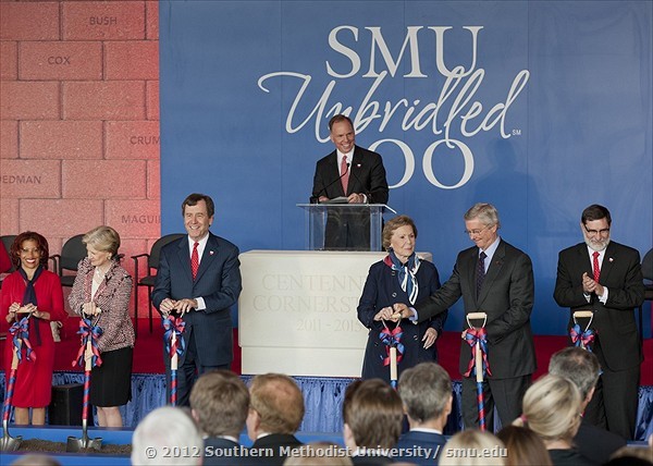 Members of SMUs administration at one of the many SMU groundbreakings with the SMU Unbridled Campaign. Photo credit: SMU