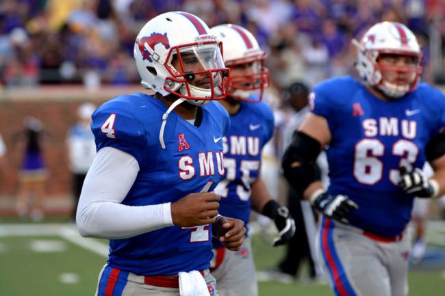 SMU's offense leaving the field after a drive against JMU Photo credit: Ryan Miller