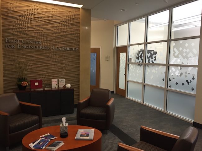 View from the lobby of the Hart Center for Engineering Leadership where students can go to learn more about the co-op program at SMU. Photo credit: Emma Hutchinson