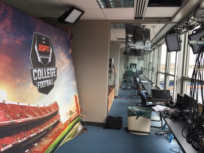 The ESPN broadcast booth at Ford Stadium, about seven hours before kickoff for SMUs Nov. 6 game vs. Temple