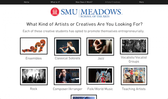 Clients can search for student artists in a variety of categories. Photo credit: Meadows Artist Bridge