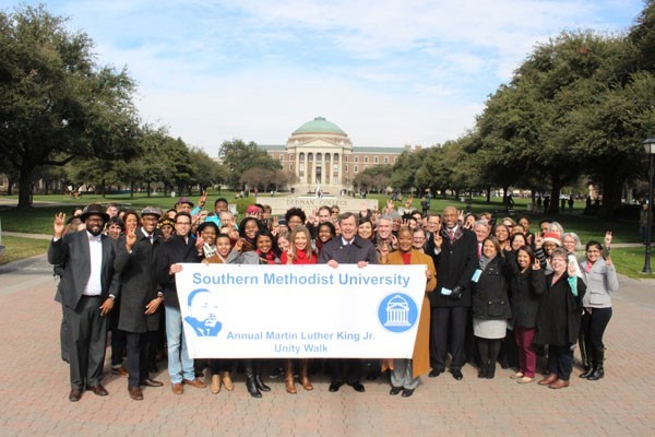 The annual Martin Luther King, Jr. Unity Walk ended at SMUs flagpole. Photo credit: Christina Cox