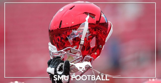 An SMU football players helmet. (Photo courtesy of: SMU Athletics)
