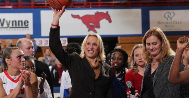 Rhonda Rompola has been a player or coach for 35 of the 40 years of SMU womens basketball (Photo courtesy of SMU Athletics).