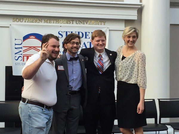 The new sStudent Senate Officers (L) Graduate Affairs Mason Potter, Secretary Will Jones, President Blake Rainey and Vice President Nicki Fletcher. Photo credit: Christina Cox