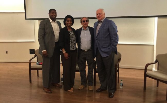 Kelvin Beachum, Monique Holland, Rick Halperin, and Dale Hansen hold a conversation on sports and human rights. Photo credit: Janelle Giordano