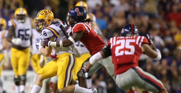 Former LSU wide receiver Trey Quinn (8) makes a catch in a game against Ole Miss in 2014. Photo: USA Today Sports