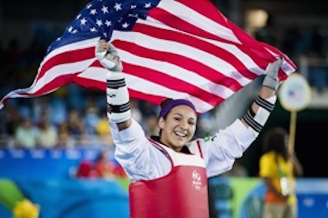 Jackie Galloway wins bronze in taekwondo heavyweight competition for team USA. Photo credit: SMU