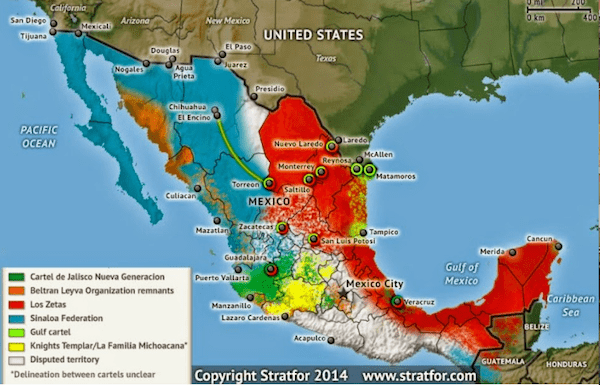 Territories controlled by cartels in Mexico. Photo credit: Business Insider