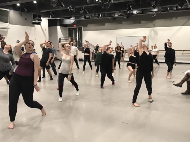 Dancers learn some choreography during a dance call. Photo credit: Alexis Kopp