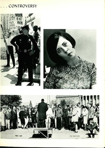 A page from the 1967 yearbook highlights the unrest of the decade. Photo credit: The Rotunda