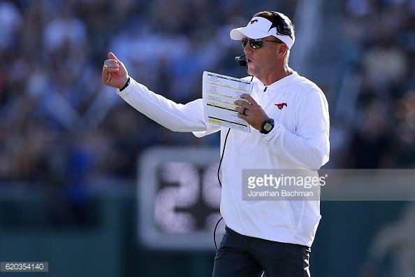 Chad Morris has left SMU for Arkansas. Photo credit: Getty Images