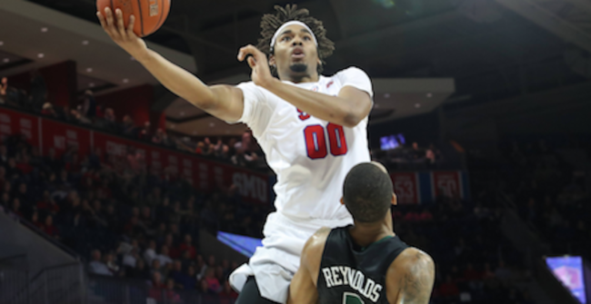 Ben Moore goes up for a shot against Tulane in 2017. Photo credit: SMU Athletics