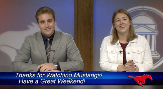 Jake+Eichstaedt+and+Sara+Whiteley+co-anchor+the+Daily+Update