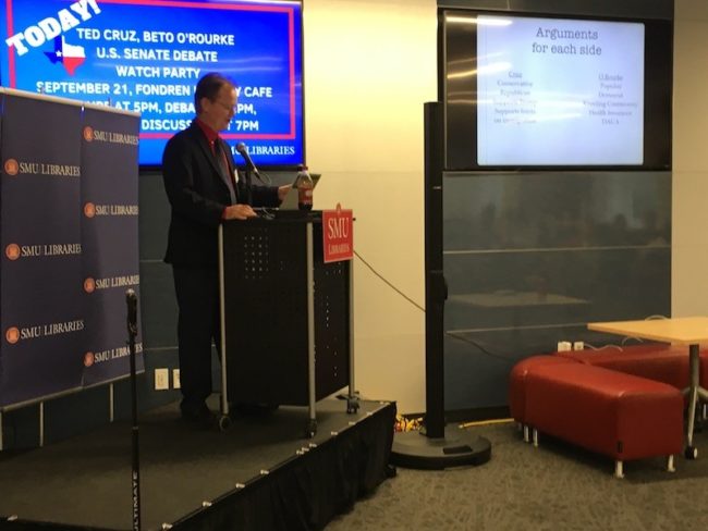 Professor Voth speaking pre-debate on Sept. 13, 2018.JPG