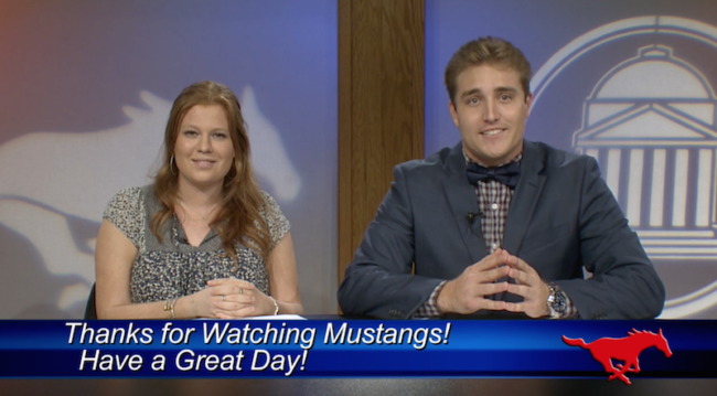 Allaire Kruse and Jake Eichstaedt anchor for the Daily Update. Photo credit: Smu Tv