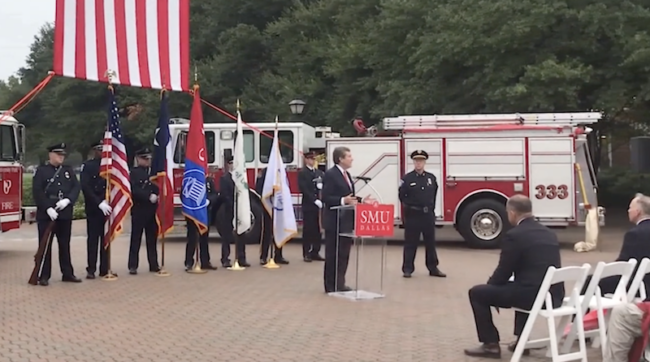 SMUs President Turner honors the lives lost in the 9/11 Terrorist attacks. Photo credit: Kailey Goerlitz