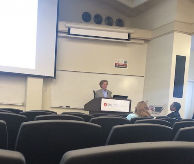 Dr. Christopher Newfield presenting a the Gilbert Lecture. Photo credit: Micah Flores